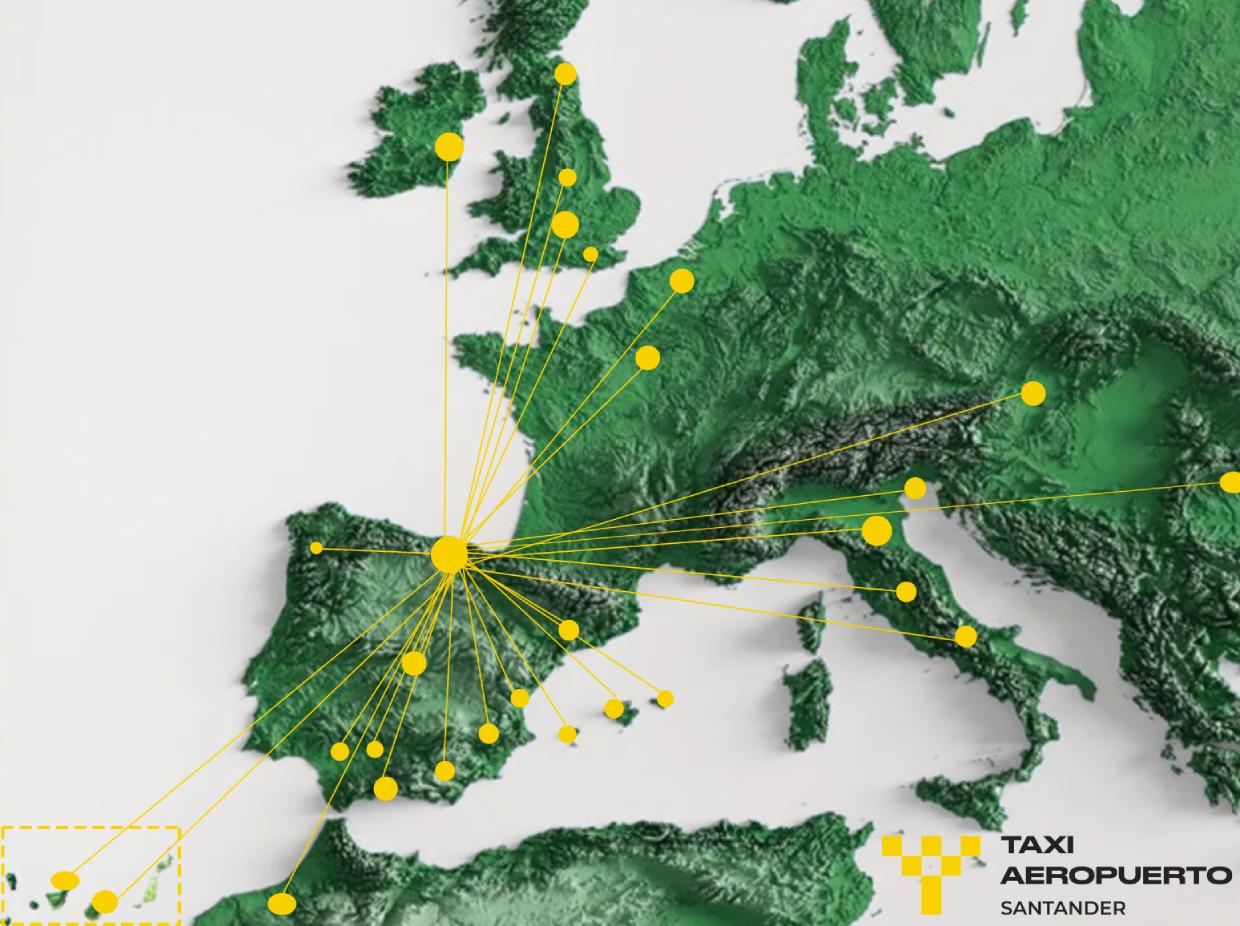 Mapa de destinos del aeropuerto de Santander