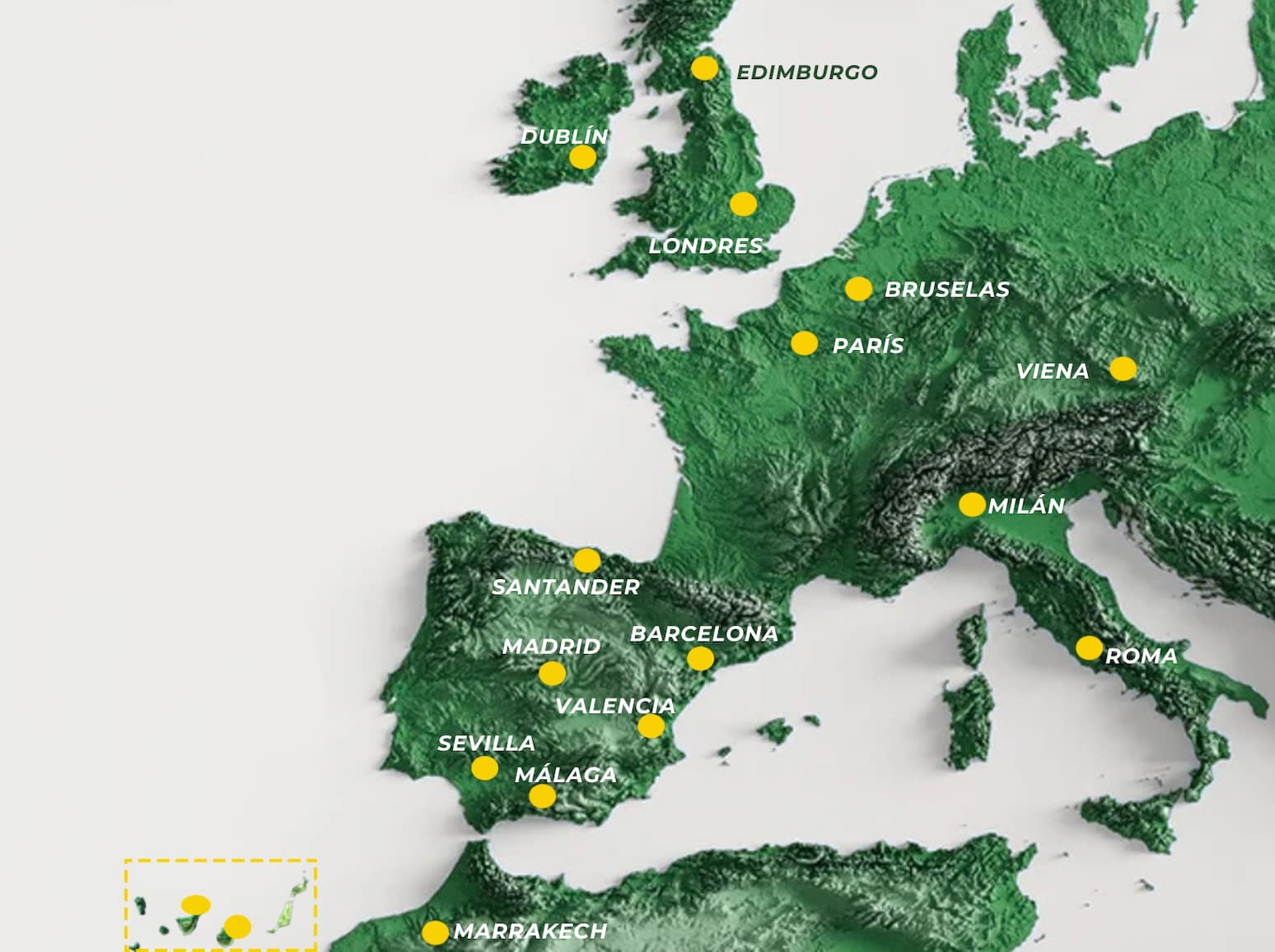 mapa vuelos directos desde santander