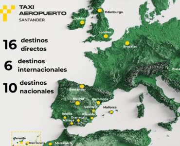 Mapa de destinos desde el aeropuerto de Santander. 16. vuelos directos