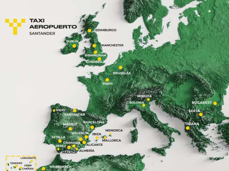 Mapa vuelos verano 2026 aeropuerto Santander
